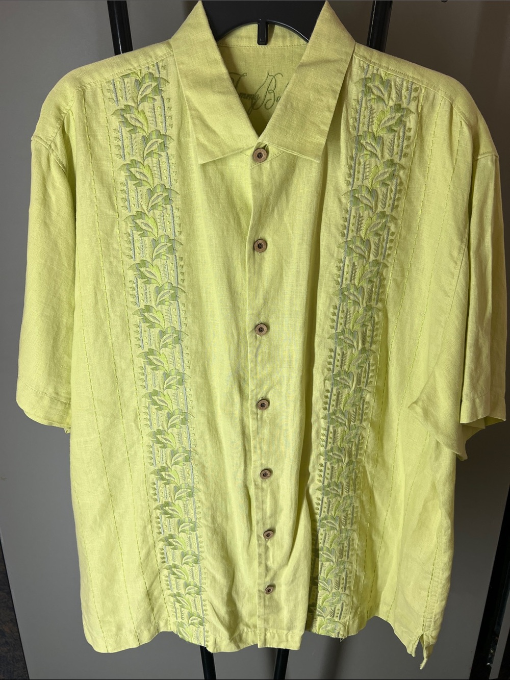 Tommy Bahama Yellow Embroidered Linen Button-Down Shirt